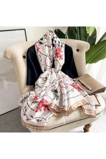 BREWIX Écharpe châle en Soie à chaîne Florale à la Mode, Foulards enveloppants for Femmes Femme Turban Head Hijab Foulards Fo