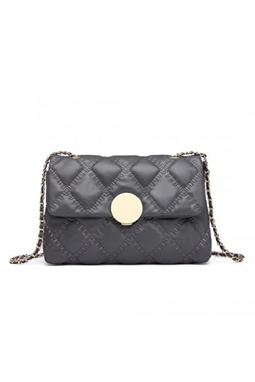 Miss Lulu Petits Sacs à Bandoulière pour Femmes Sac à Main à Porté Epaule avec Chaîne et Cuir PU Sangle Matelassé Gris 