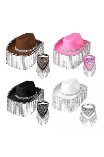 Bandana à franges avec strass et chapeau de cowboy Weatern Discos Cowgirl Bachelorette Écharpe Cowgirl Foulard Western Cowboy