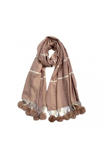 Echarpe Châle Foulard Etole Écharpe de cachemire de cachemire à lhiver chaude avec boule de fourrure de lapin Double face He