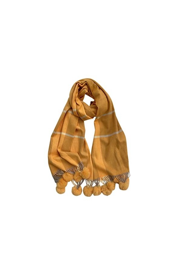 Echarpe Châle Foulard Etole Écharpe de cachemire de cachemire à lhiver chaude avec boule de fourrure de lapin Double face He