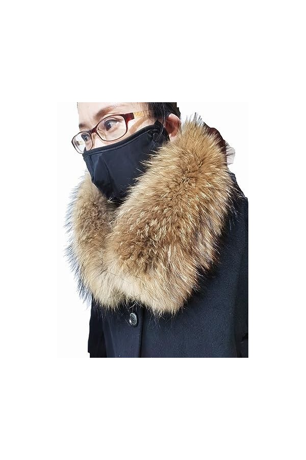 Véritable col de fourrure femmes cache-cou fourrure écharpe ferme surélevée fourrure de raton laveur colliers cou Wraps capuc