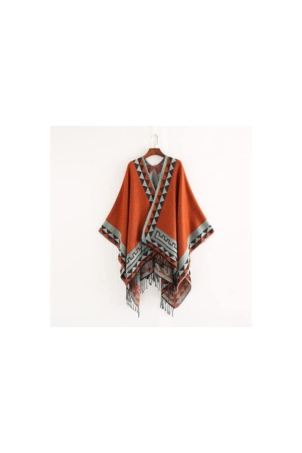 UKKO Foulard Imitation Cachemire Dames Rétro Tassel Cloak Écharpe Hiver Chaleur Châle Écharpe Femme Tricoté Douce Épaisse Cou