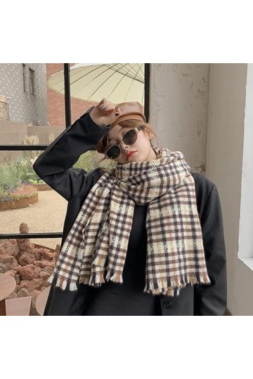 Bysonglezai Foulard Femme Echarpe Écharpe Châle Homme Foulards Écharpe À Carreaux en Cachemire Contrastée De Style Coréen pou
