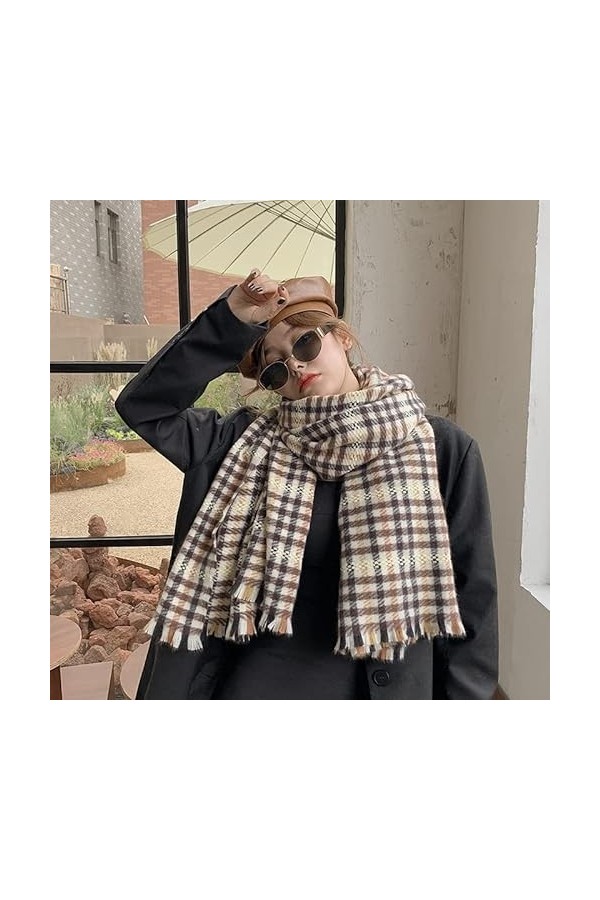 Bysonglezai Foulard Femme Echarpe Écharpe Châle Homme Foulards Écharpe À Carreaux en Cachemire Contrastée De Style Coréen pou