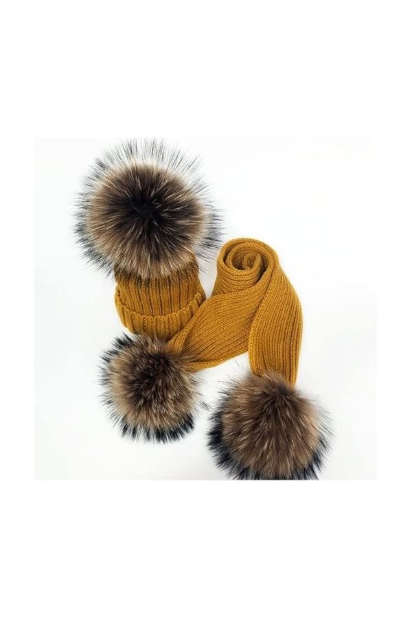 LvSenLin Femmes Écharpe d’hiverfourrure Pompon Foulards Épais Bandeau Chaud Châles Dames Enveloppes Couverture Ensemble Foula