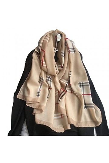 Foulard en Soie, Écharpes pour Femmes Silky Head Plaid Satin Épais Doux Dames Check Wraps Foulard Léger Dames Foulards Cadeau