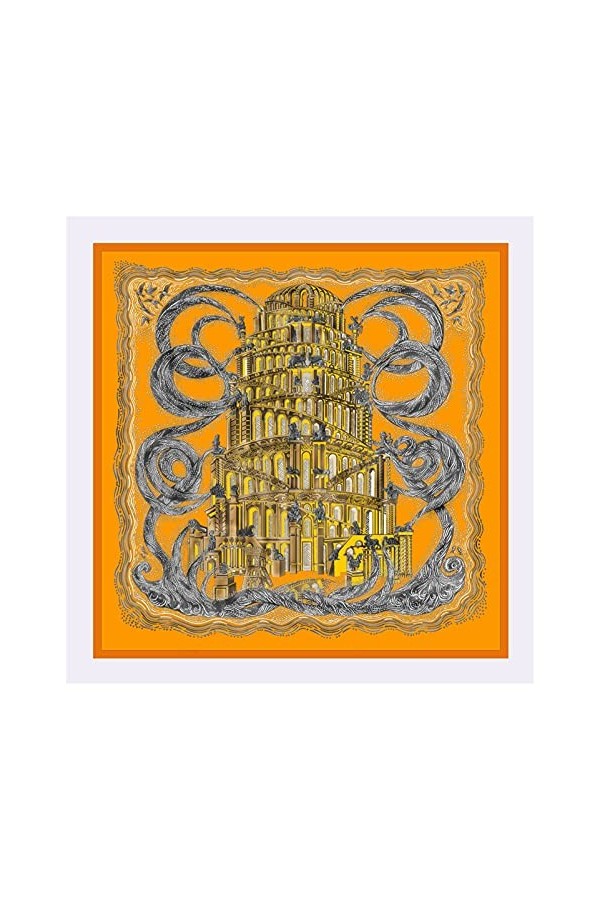 ZAOPP Foulard en Soie Twill Femmes Châles Sky Building Imprimer Imprimé Stues Bandana Kerchief Hijab Square Square Echarpes C