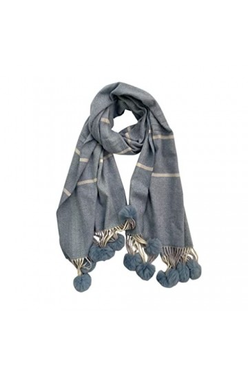 Foulard Femme Homme Écharpe de cachemire de cachemire à lhiver chaude avec boule de fourrure de lapin Double face Herringbon