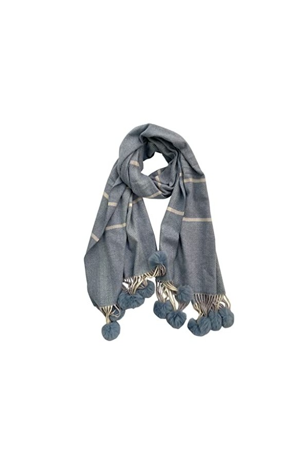 Foulard Femme Homme Écharpe de cachemire de cachemire à lhiver chaude avec boule de fourrure de lapin Double face Herringbon