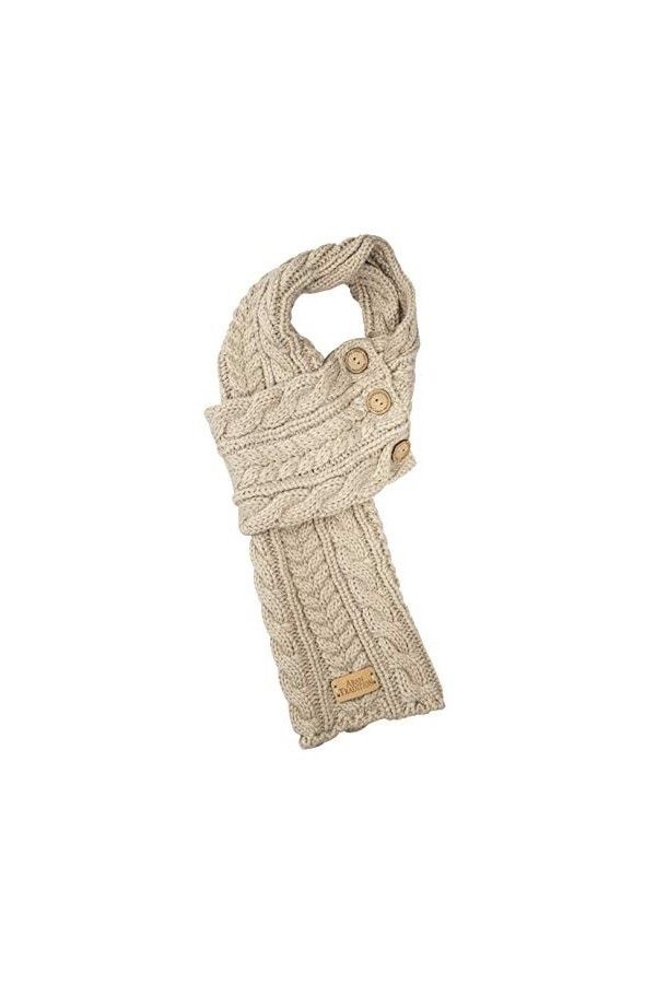Aran Traditions Écharpe à Boutons en Tricot torsadé, Oatmeal, Taille Unique Femme