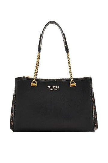 GUESS Fynna Girlfriend Satchel Carryall Black/Mocha Logo