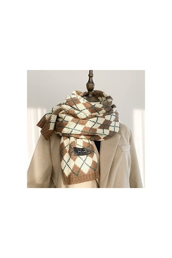 Écharpes Douces Foulards for femmes automne et hiver Style littéraire longs foulards à carreaux polyvalents épaissis chauds c