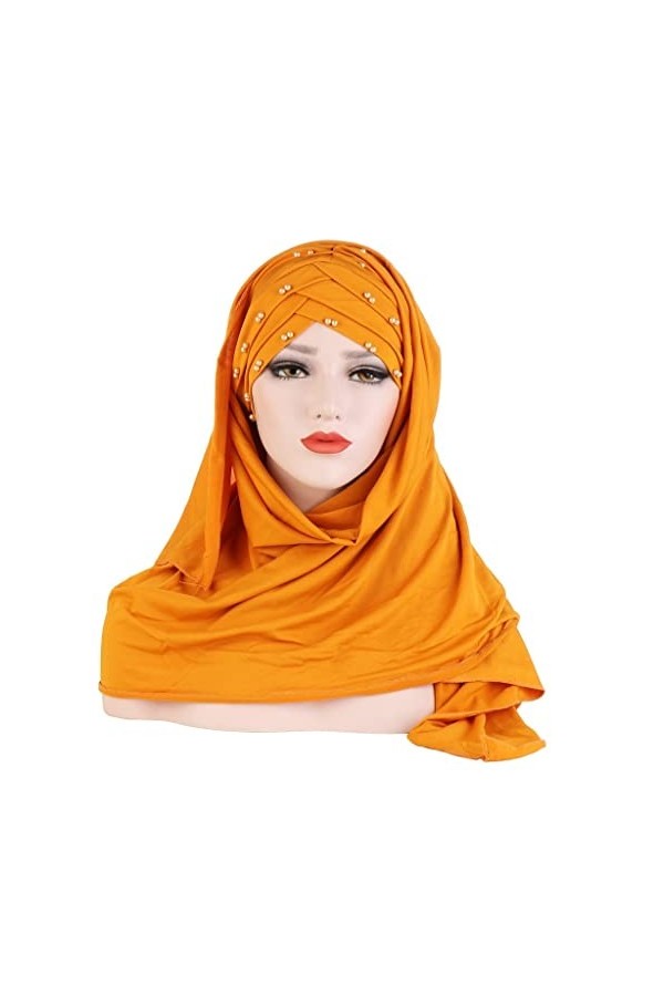 XTYPE Hijab Longue écharpe Foulard en Coton Musulman uni Hijabs avec châles et enveloppes de Perles Femme Musulman Hijab prêt