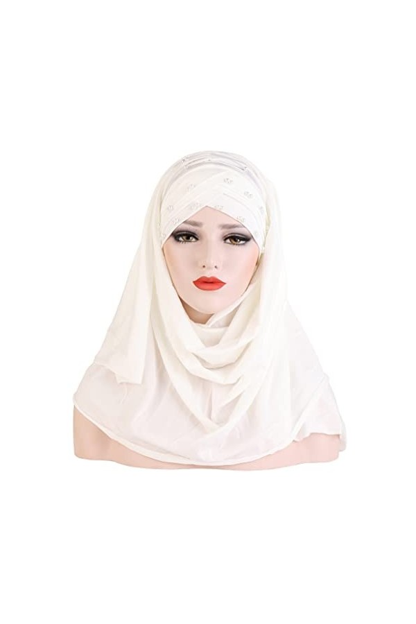 XTYPE Hijab Longue écharpe Foulard en Coton Musulman uni Hijabs avec châles et enveloppes de Perles Femme Musulman Hijab prêt