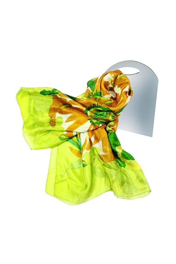 BEAT Foulard Femme 100% Soie Jaipur Design Collection Foulard 100 x 100 cm Vert Marron et Blanc