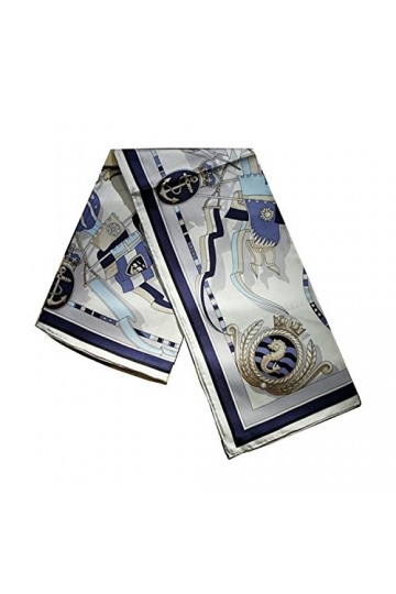 ZAPP Filles & Fils Paris Silk Run – Bleu Hippocampe Foulard carré en 100% soie imprimé 90 cm* 90 cm, taille: L 