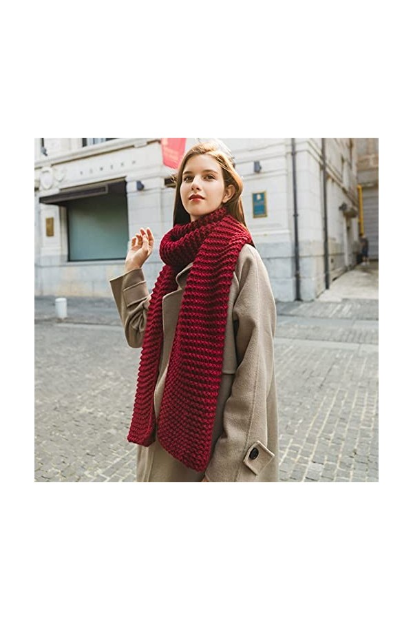 Couleur solide épaisse écharpe femelle automne et hiver épaisseur écharpe tricotée foulards faits à la main Color : C3, Size