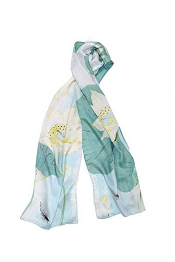 MayTree Foulard en soie coloré pour femme 100 % soie de mûrier Lotus 55 x 175 cm