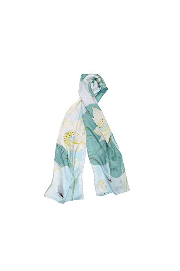 MayTree Foulard en soie coloré pour femme 100 % soie de mûrier Lotus 55 x 175 cm