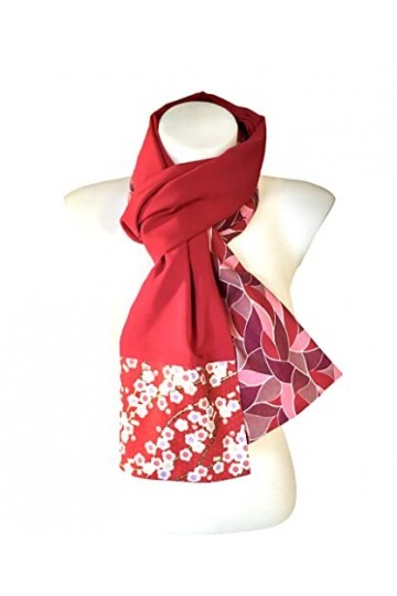 Foulard original/foulard patchwork/Echarpe Bohème chic/Foulard tissu Japonais/Foulard bohème chic/Chèche/Camaïeu de rouges
