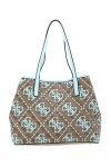 Guess Vikky Large Tote, Sac a Main Womens, Latte Logo/Ice Blue, Taille Unique