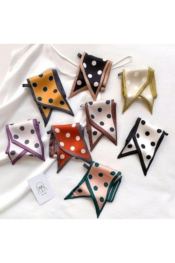 PacuM Écharpe en soie dété, bureau de mode petit cheveux cravate cou Hijabs femmes à pois châles bandeau écharpes écharpes F