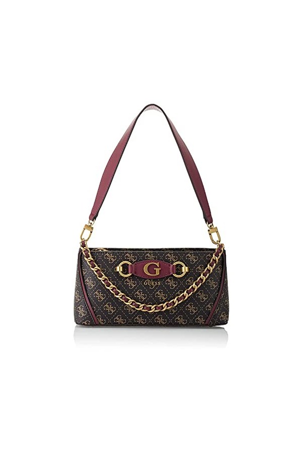 GUESS Izzy Top Zip Shoulder Bag Brown Logo/Merlot