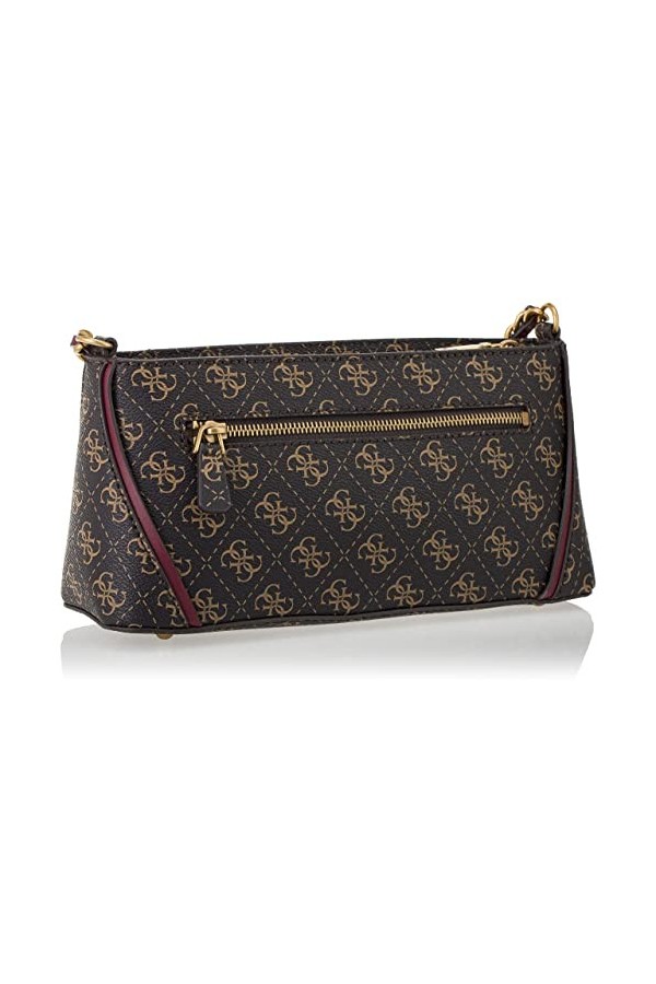 GUESS Izzy Top Zip Shoulder Bag Brown Logo/Merlot