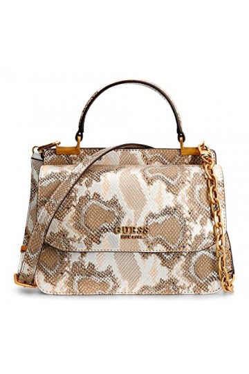 GUESS Kristle Poignée sur le dessus Rabat Naturel Serpent Taille unique, Motif peau de serpent Blanc, taille unique