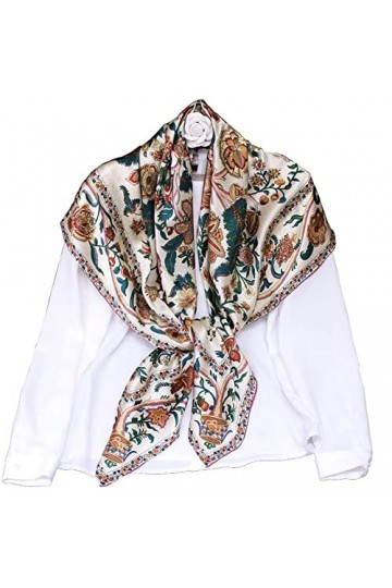 YIYUAN Foulard pour la femme – écharpe de 100% soie,Grand carré 110 cm Noir 