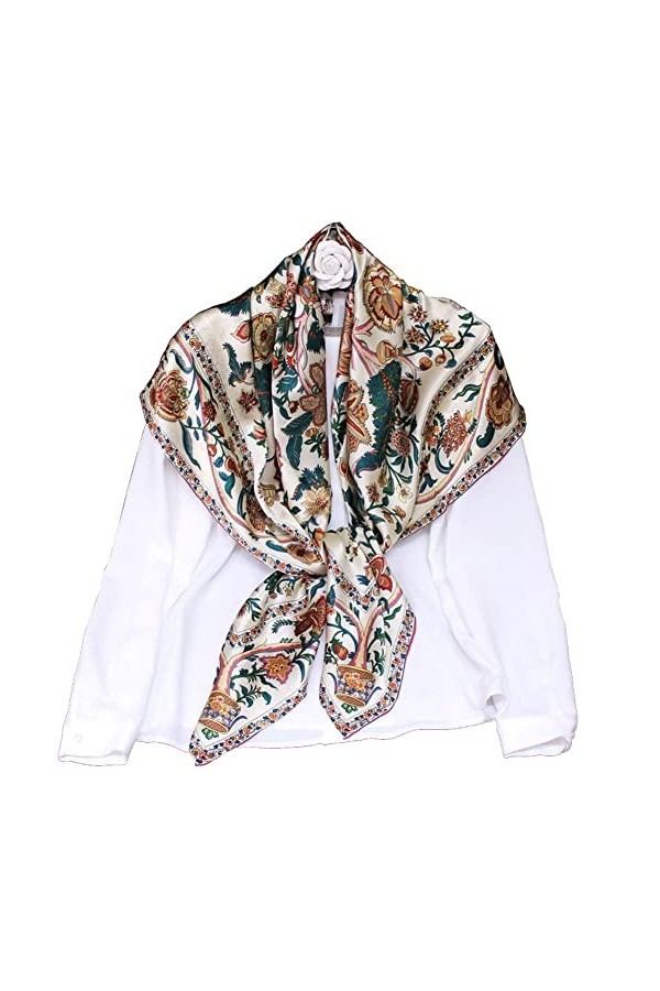 YIYUAN Foulard pour la femme – écharpe de 100% soie,Grand carré 110 cm Noir 