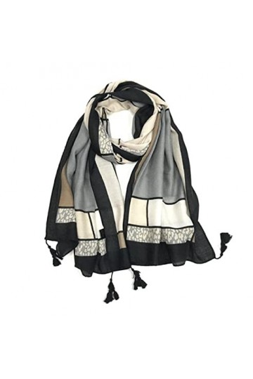 MOBAAK Echarpes Et Foulards Femme Foulards Doux Léger Coton Lin Léopard Couture Écharpe À Carreaux Glands Foulard Chale Femme