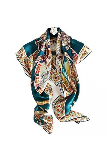 QXIYUAN Foulard En Soie Mulberry Femme Foulard Carré Satin Crêpe De Soie 110Cm Vert Foncé
