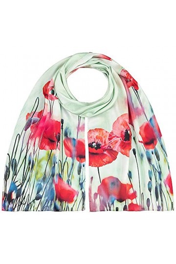 VON LILIENFELD® Foulard Soie Femme Motif Écharpe Cache-Nez Floral Coquelicots