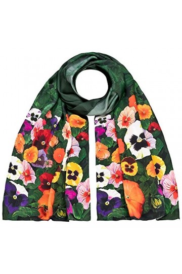 VON LILIENFELD® Foulard Soie Pensées Femme Fleur Écharpe Cache-Nez