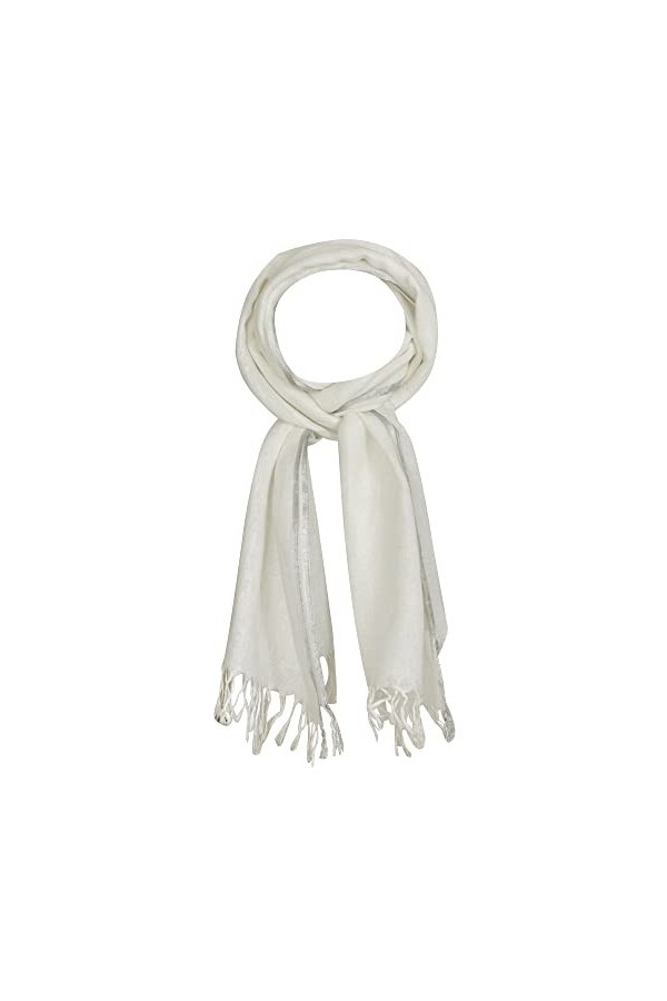 LES POULETTES - Echarpe 100% Lin Blanche Bordure Lurex Brillante - Gris argent