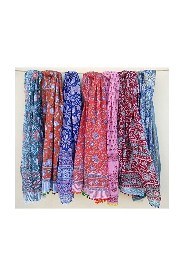 Pario 0250 Lot de 5 étoles en coton pour femme Motif bloc de main