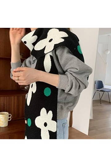 Bysonglezai Foulard Femme Echarpe Homme Châle Style Coréen Mode Grande Fleur Écharpe pour Femmes Chaud Vague Point Tricoté Éc