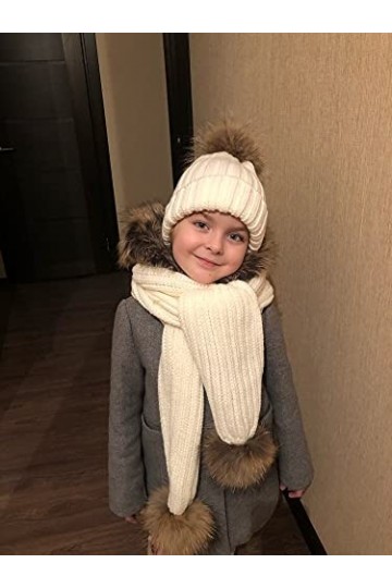 LvSenLin Femmes Écharpe d’hiverfourrure Pompon Foulards Épais Bandeau Chaud Châles Dames Enveloppes Couverture Ensemble Foula