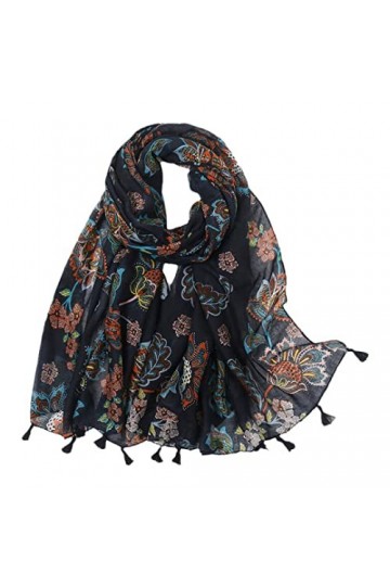 RILOOP Châle en Viscose à pampilles florales, joli foulard pour femme, bandeau enveloppant, Hijab musulman