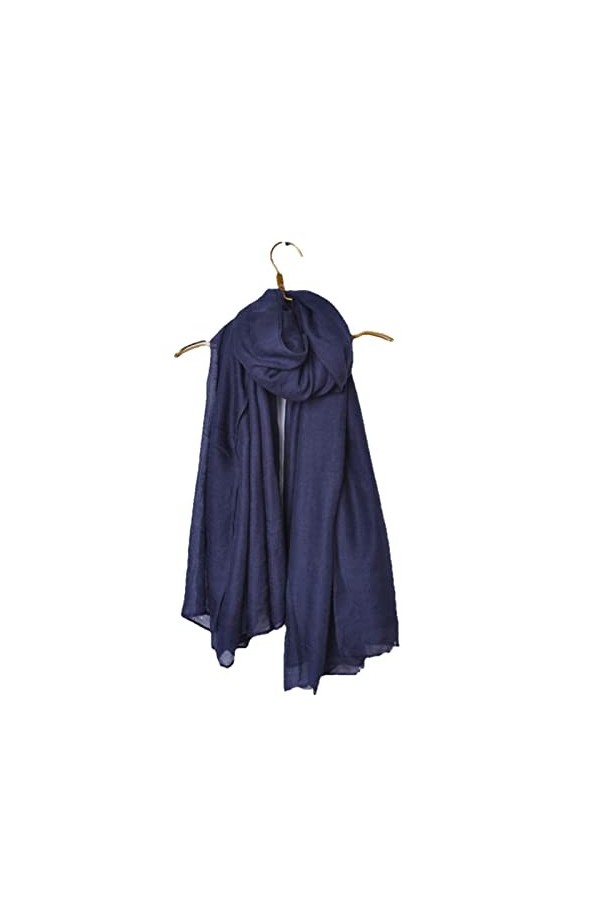 XKUN Foulard Foulards De Couleur Unie pour Dames Head Wrap Grand Taille Écharpe Écharpe Hijab Écharpe Femmes Turban-Black Blu