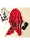 UKKO Foulard Foulard pour Femmes Echarpe De Haute Qualité Broderie Floral Hiver Scarfmere Écharpe Endames Châle-Red,One Size