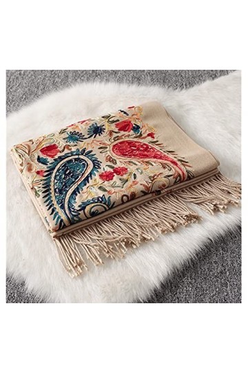 UKKO Foulard Foulard pour Femmes Echarpe De Haute Qualité Broderie Floral Hiver Scarfmere Écharpe Endames Châle-Red,One Size