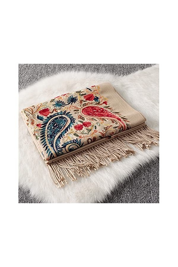 UKKO Foulard Foulard pour Femmes Echarpe De Haute Qualité Broderie Floral Hiver Scarfmere Écharpe Endames Châle-Red,One Size