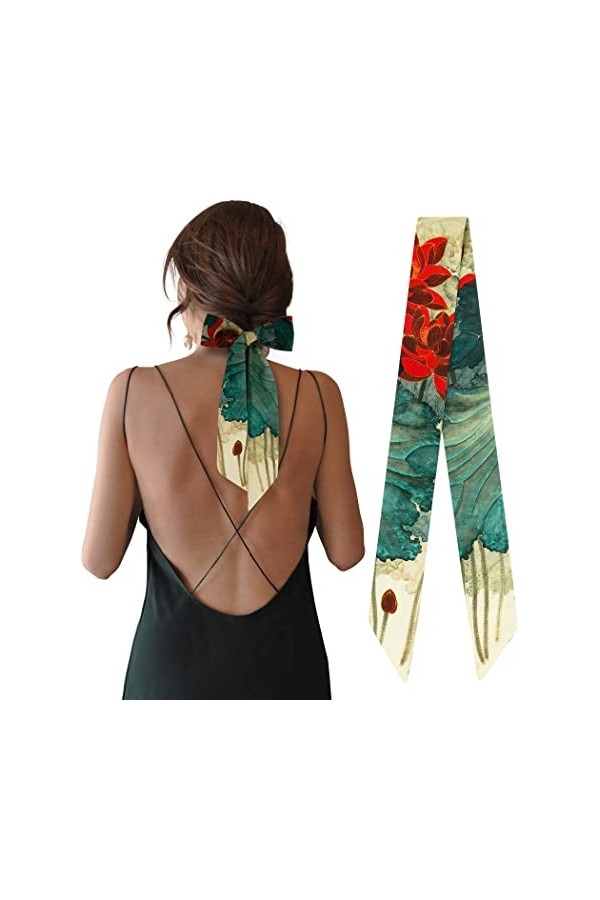 Mengmeng Angel Foulard en soie de style chinois classique imprimé pour femme, 2-phnom Penh Lotus,