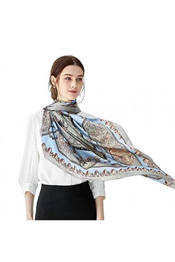 ANDANTINO Foulard carré léger 100 % pure soie de mûrier 109,2 cm - Pour femme - Avec emballage cadeau, bleu ciel, Large