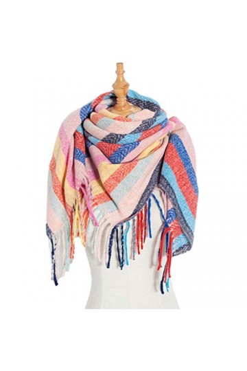 TYXL Foulard de Soie Femme, Polyester Long Glands Écharpe Grand Arc-En-Ciel Carré Châle Écharpe Rayée Colorée, Écharpe Femme,