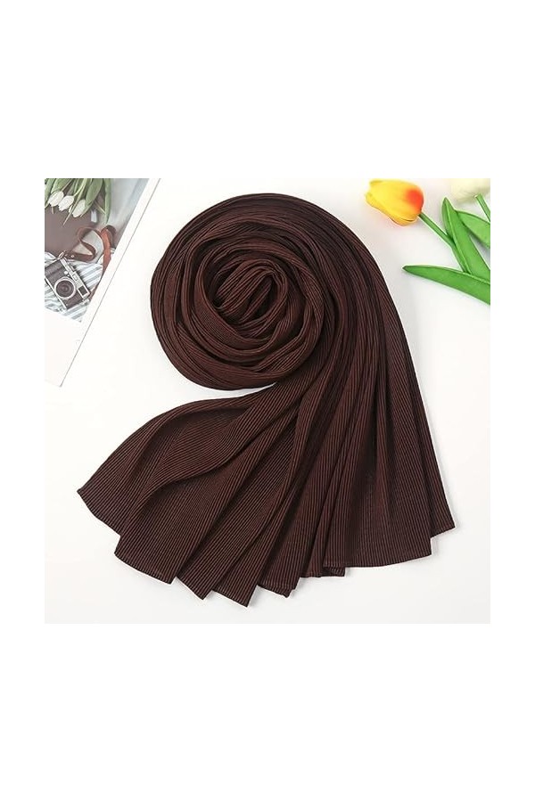Foulard en Mousseline de Soie Plissée et Plissée, Wraps Musulman Hijab Châle Lady Soft Beach Rides Châles Foulards Foulard en
