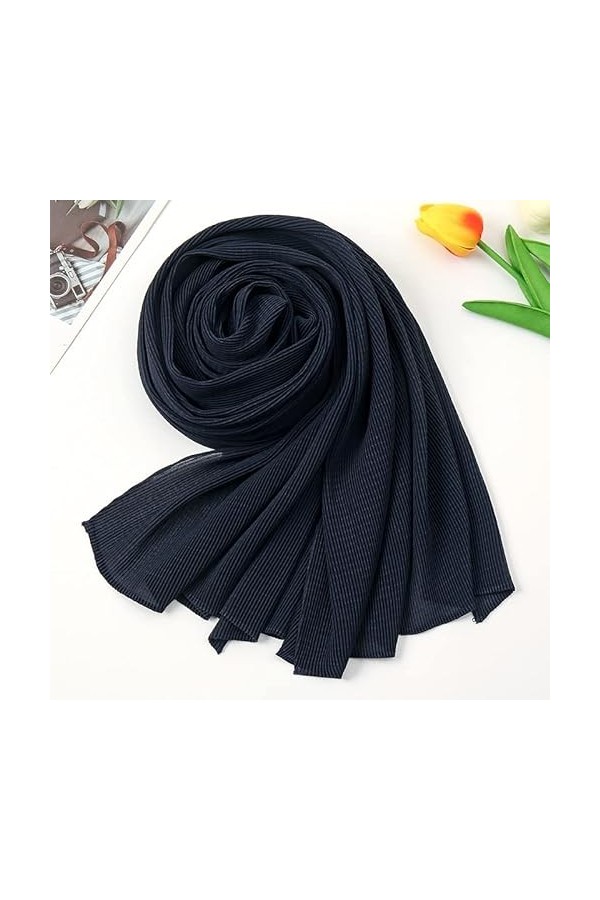 Foulard en Mousseline de Soie Plissée et Plissée, Wraps Musulman Hijab Châle Lady Soft Beach Rides Châles Foulards Foulard en